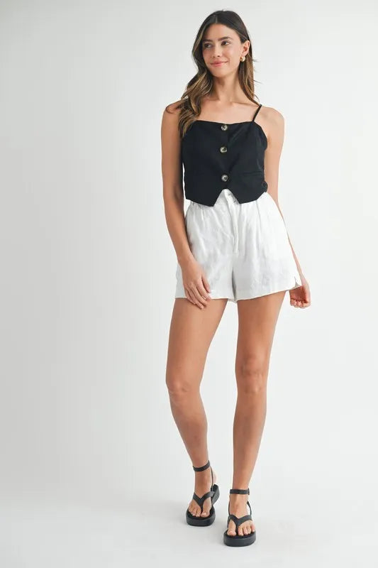 Kvinders Tank Top med Knapper i Linnedmix