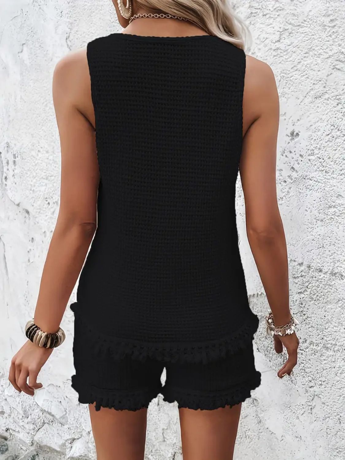 Kvinders Tanktop og Shorts Sæt med Rund Hals og Bred Strop