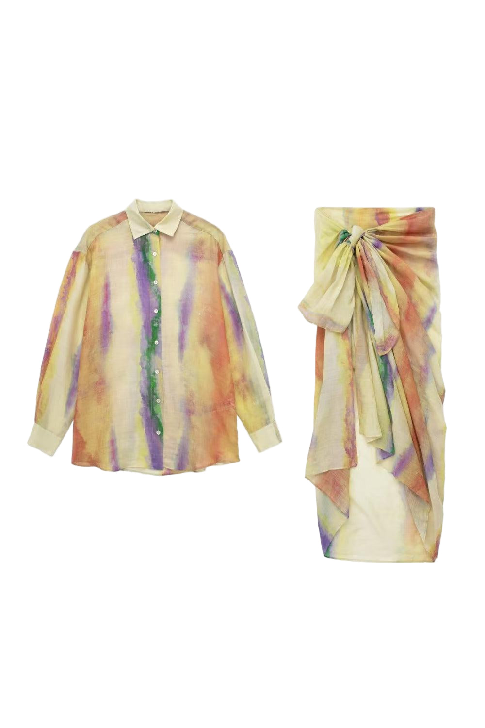 Kvinders Tie-Dye Langærmet Skjorte og Bundet Nederdel Sæt
