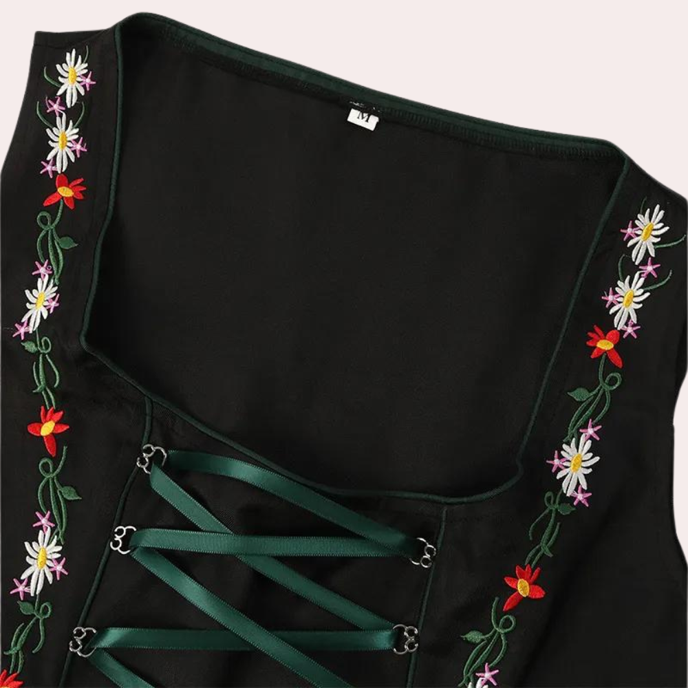 Kvinders Traditionelle Oktoberfest Kjole med Blomsterbroderi