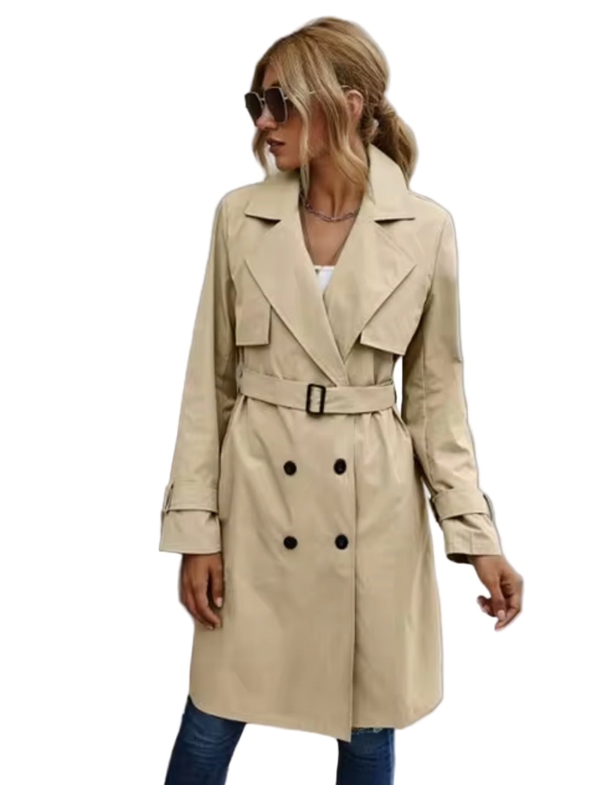 Kvinders Trench Coat Dobbeltknap Design Tidløs Stil