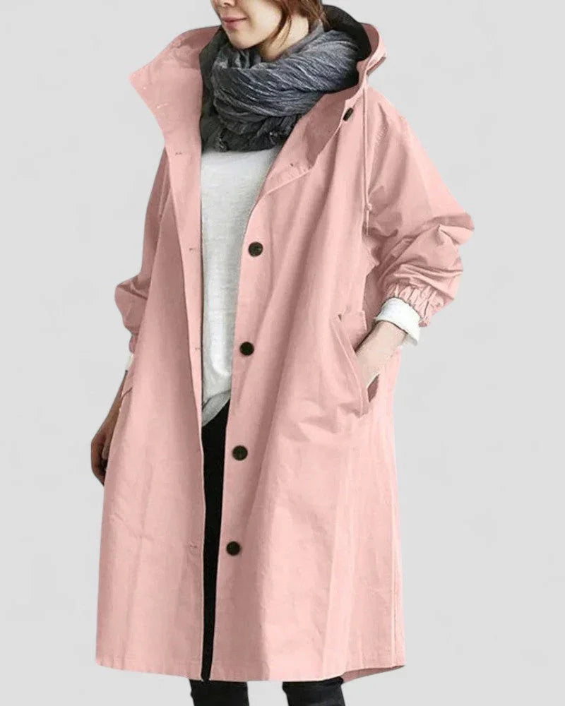 Kvinders Trenchcoat med Hætte og Longline Silhuet