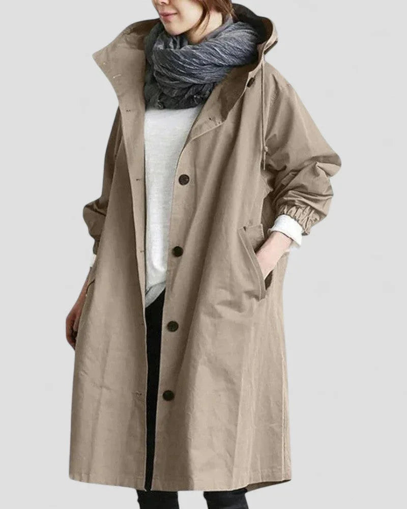 Kvinders Trenchcoat med Hætte og Longline Silhuet