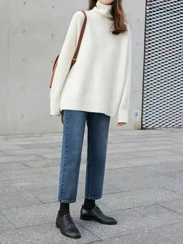 Kvinders Turtleneck Sweater Af Uldblanding Med Ribbede Manchetter