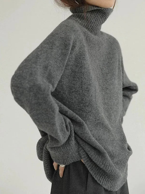 Kvinders Turtleneck Sweater Af Uldblanding Med Ribbede Manchetter