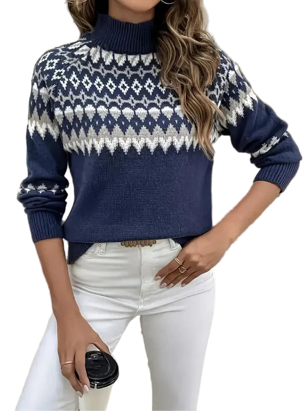 Kvinders Turtleneck Sweater Uld Strik Geometrisk Mønster
