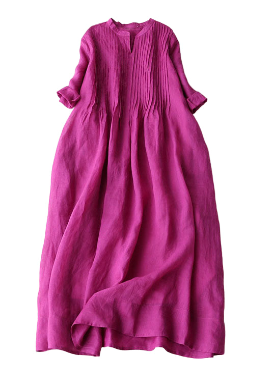 Kvinders V-hals Kjole med Rynkede Lommer