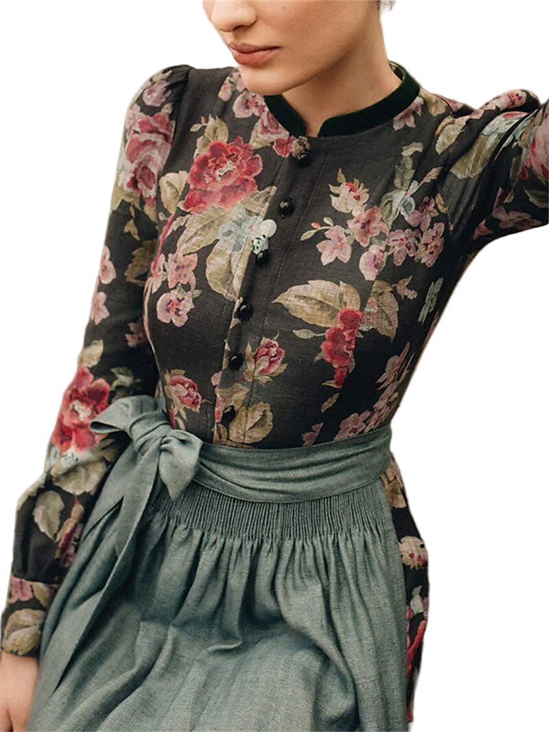 Kvinders Vintage Dirndl Kjole med Blomstermønster