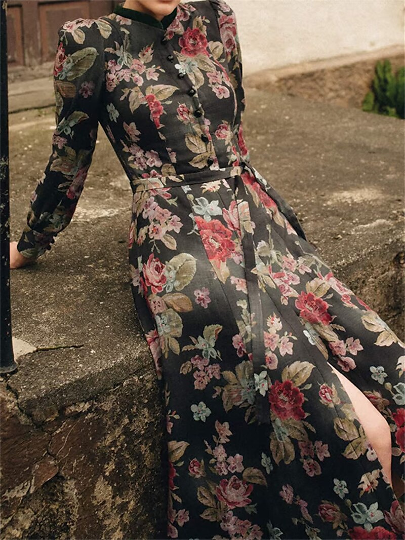 Kvinders Vintage Dirndl Kjole med Blomstermønster