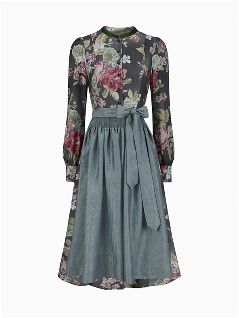 Kvinders Vintage Dirndl Kjole med Blomstermønster