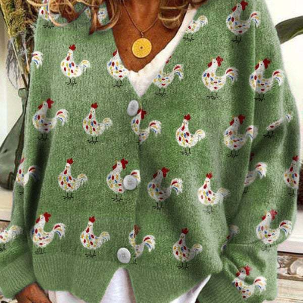 Kvinders Vintage Sweater med Fåremønster og V-hals