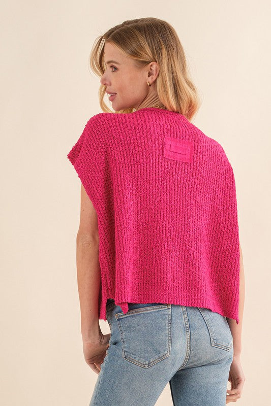 Kvinders ærmeløs sweater i fuchsia med patch