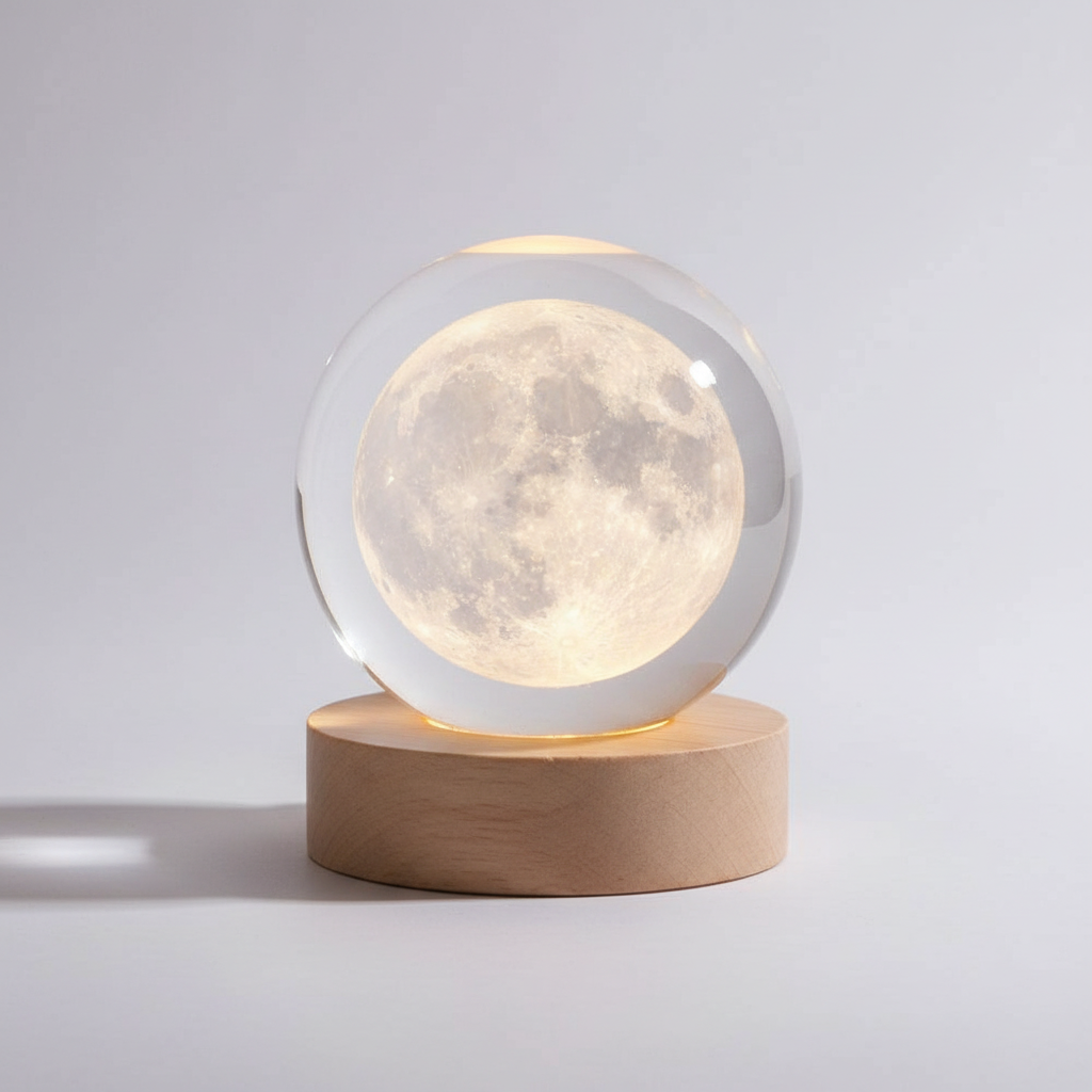 AstroGlobe 3D Lampe – Kugleformet Træbordlampe med Varm LED Lys og Planetdesign