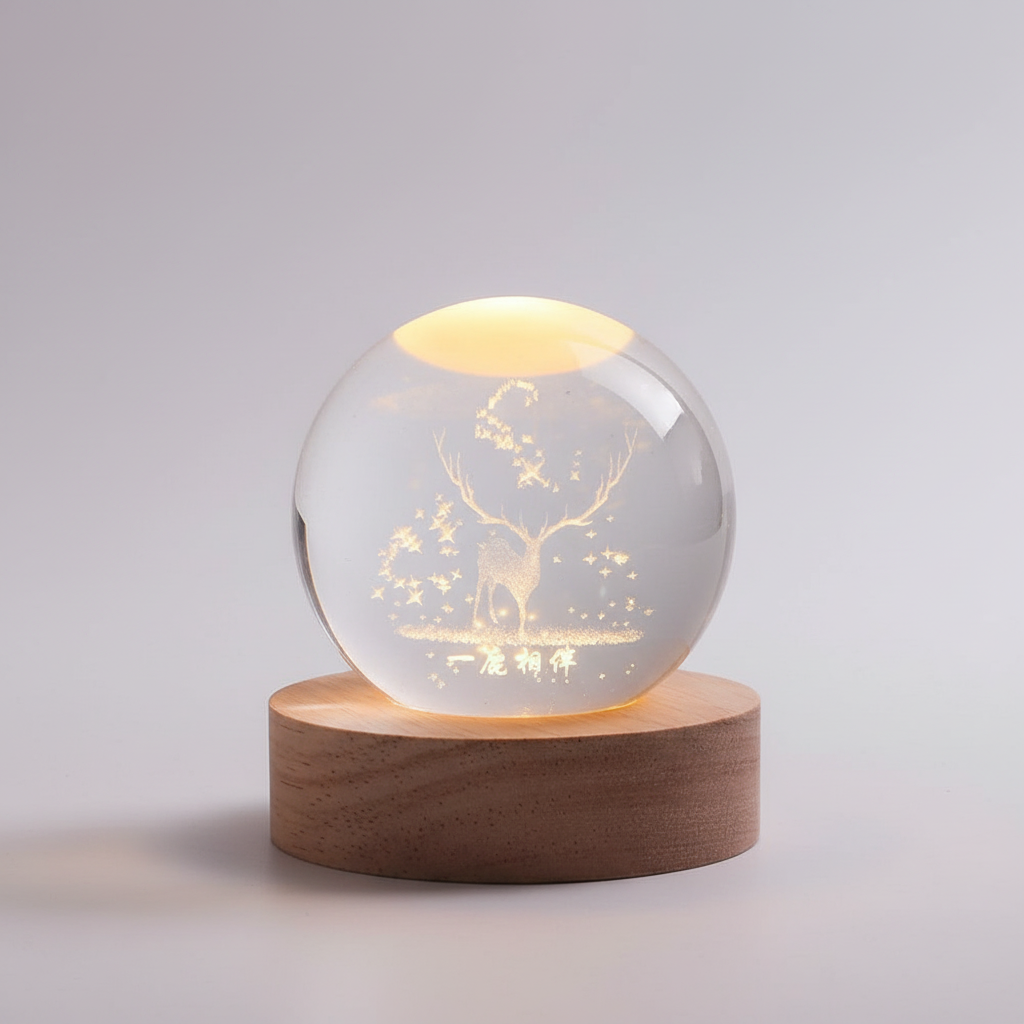 AstroGlobe 3D Lampe – Kugleformet Træbordlampe med Varm LED Lys og Planetdesign
