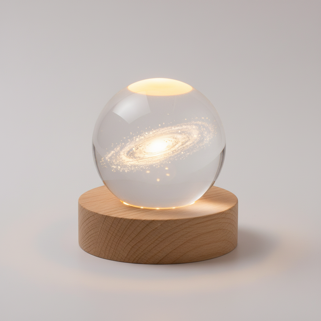 AstroGlobe 3D Lampe – Kugleformet Træbordlampe med Varm LED Lys og Planetdesign