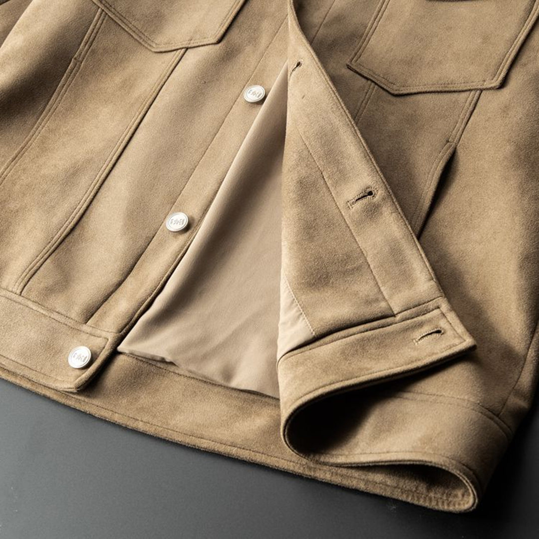 Alaric Herres Suede Jakke – Elegante Knapper, Raffineret Krave & Klassisk Casual Stil