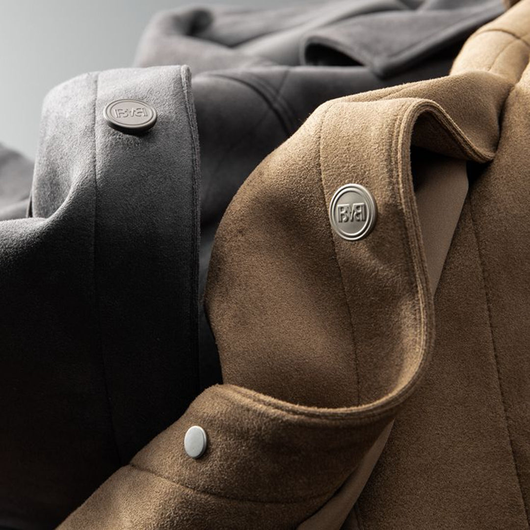 Alaric Herres Suede Jakke – Elegante Knapper, Raffineret Krave & Klassisk Casual Stil