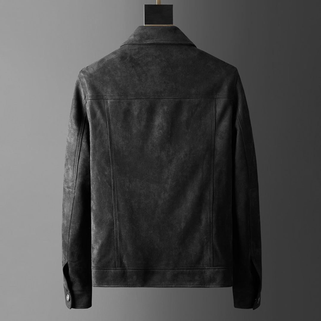 Alaric Herres Suede Jakke – Elegante Knapper, Raffineret Krave & Klassisk Casual Stil