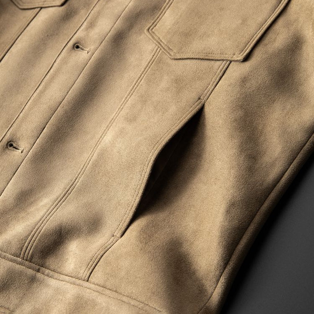 Alaric Herres Suede Jakke – Elegante Knapper, Raffineret Krave & Klassisk Casual Stil