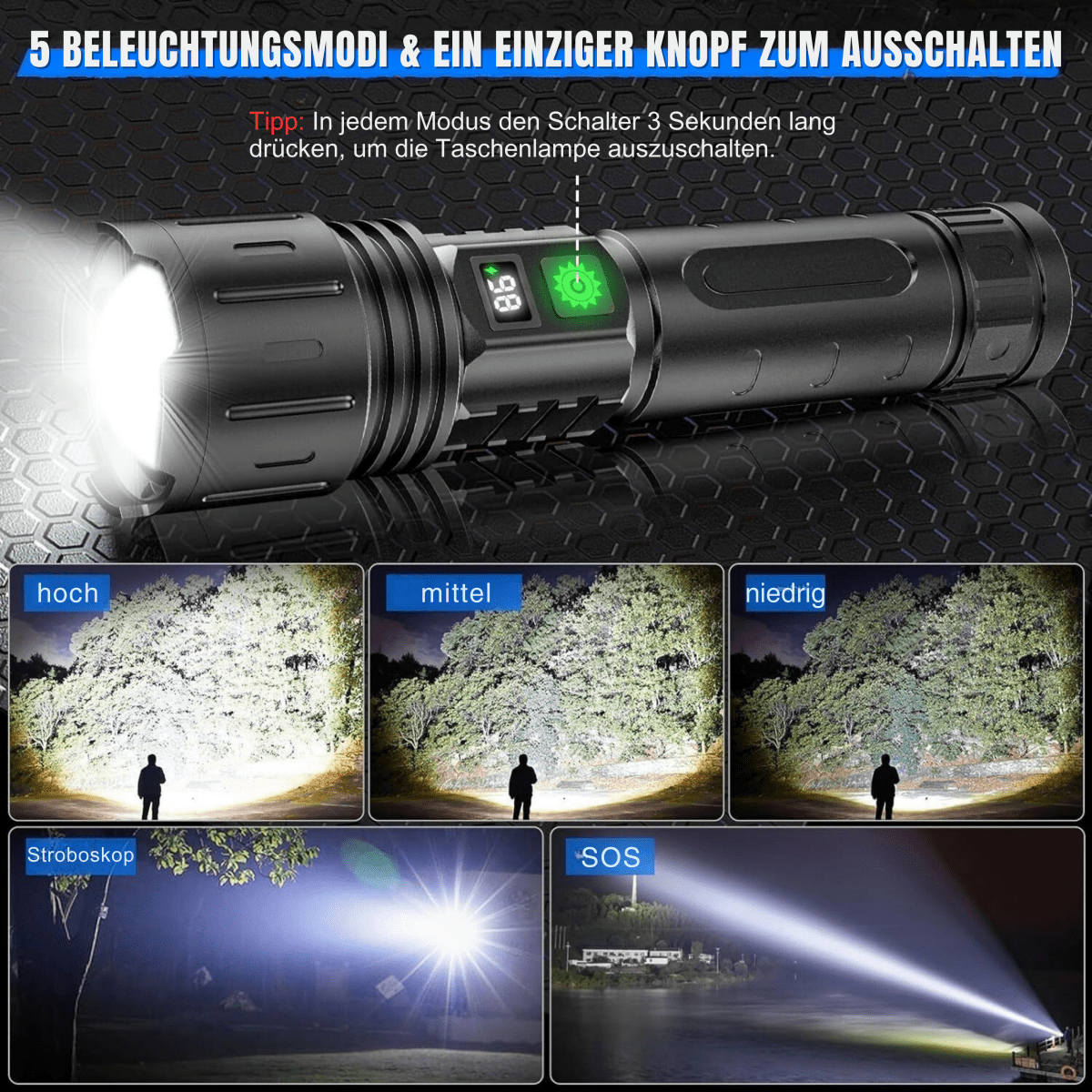 Lommelygte med 100.000 lumen og Powerbank Funktion