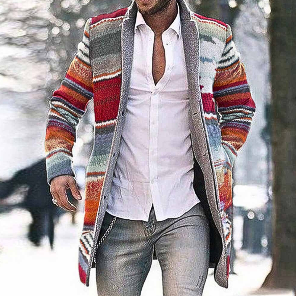 Herre Cardigan Lang Sjal-Krave med Farverige Striber