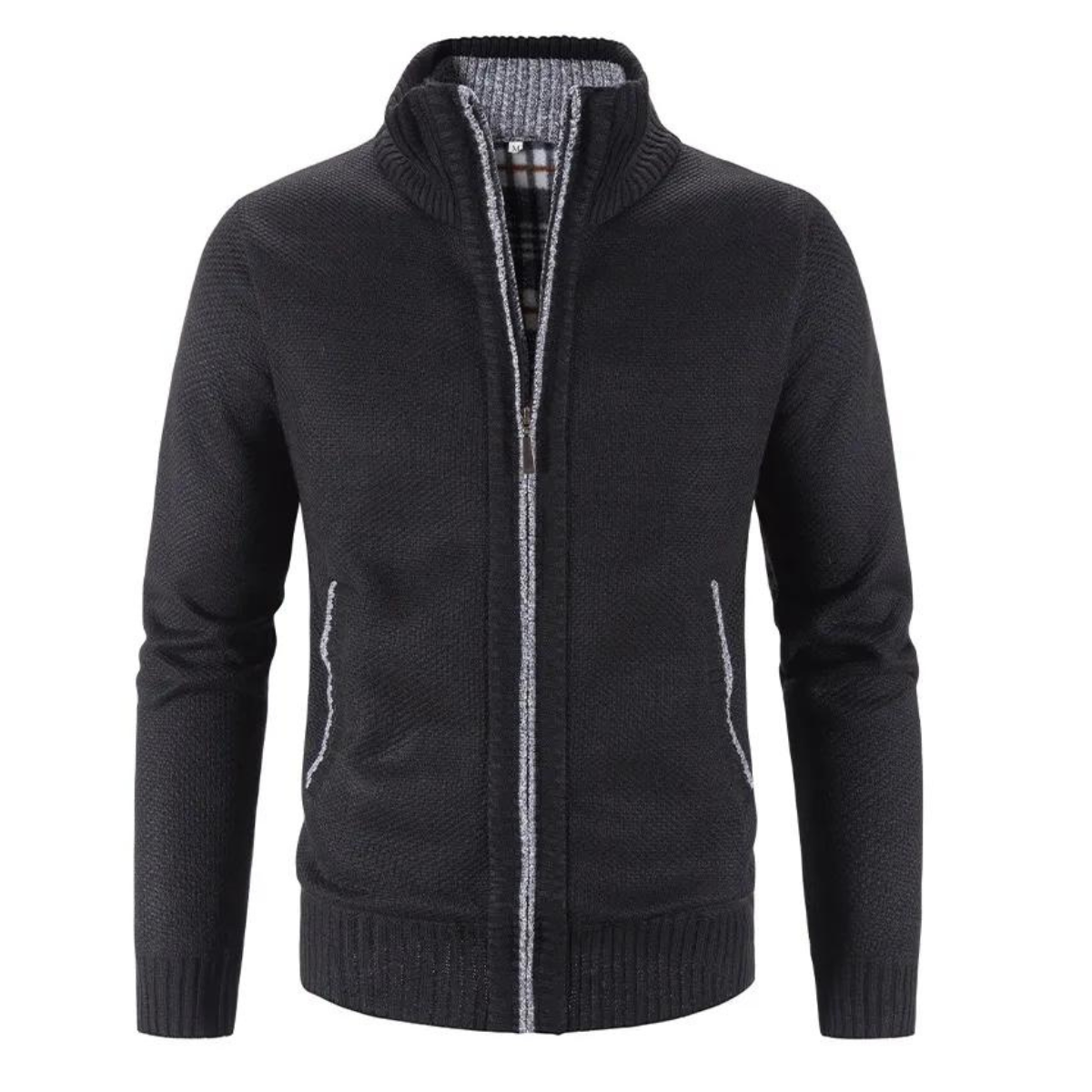 Herre Cardigan med Lynlås og Mock Hals