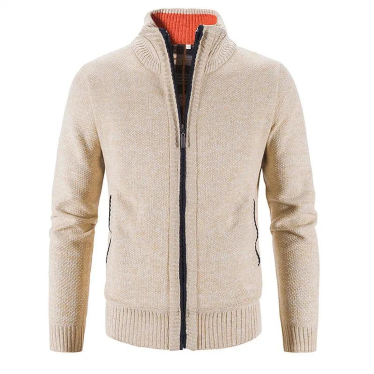 Herre Cardigan med Lynlås og Mock Hals