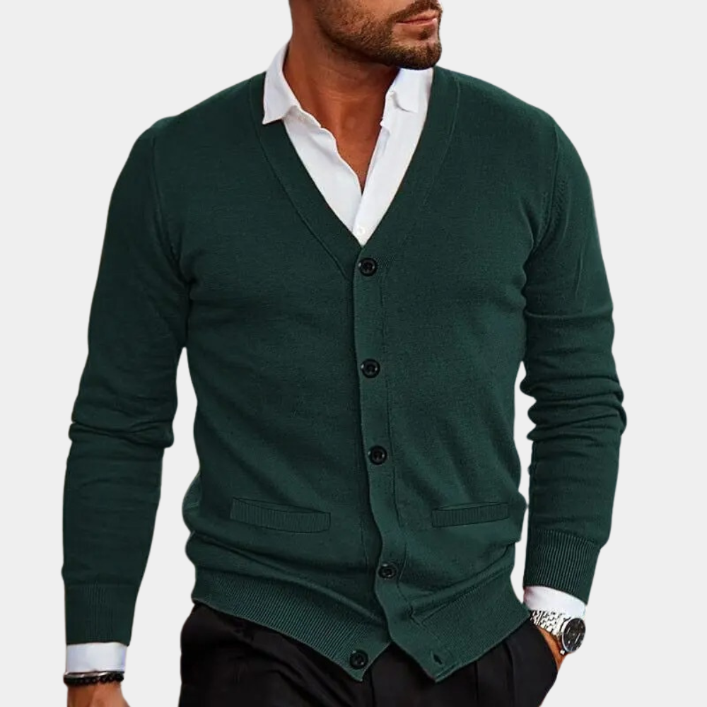 Herre Cardigan med V-hals og Knapper