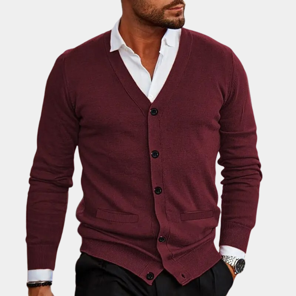 Herre Cardigan med V-hals og Knapper