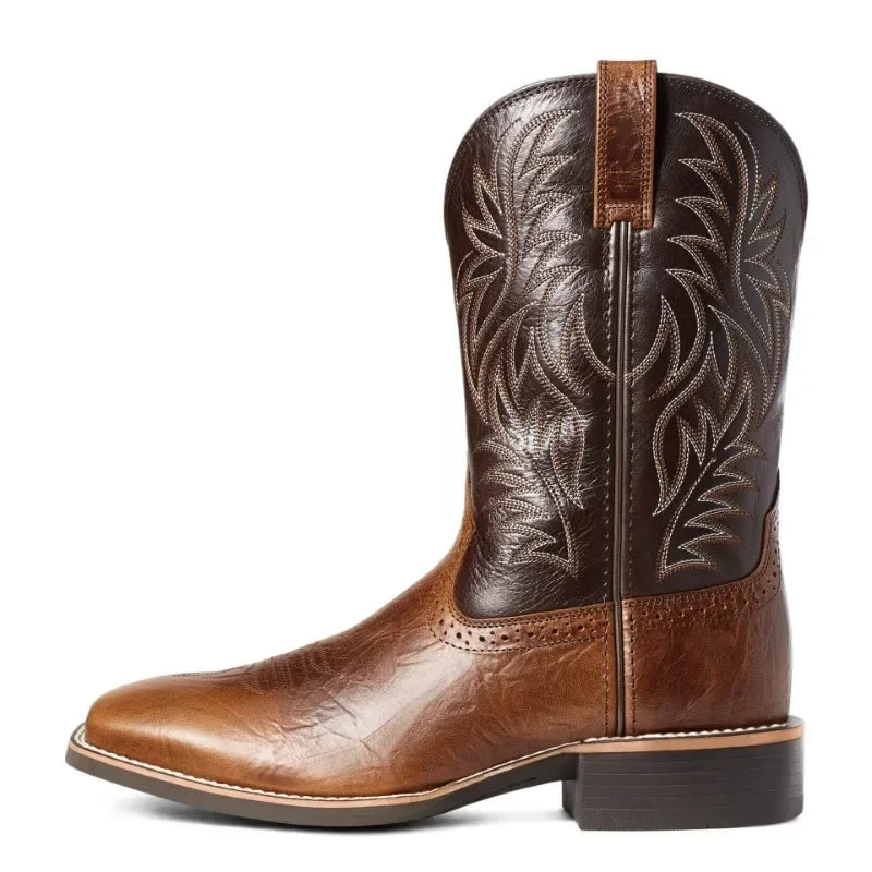Herre Høje Støvler Håndlavet Læder Retro Cowboy Støvler med Broderi