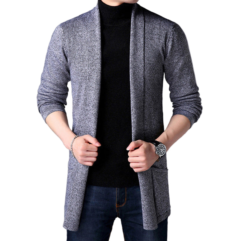 Herre Lang Cardigan Åben Front