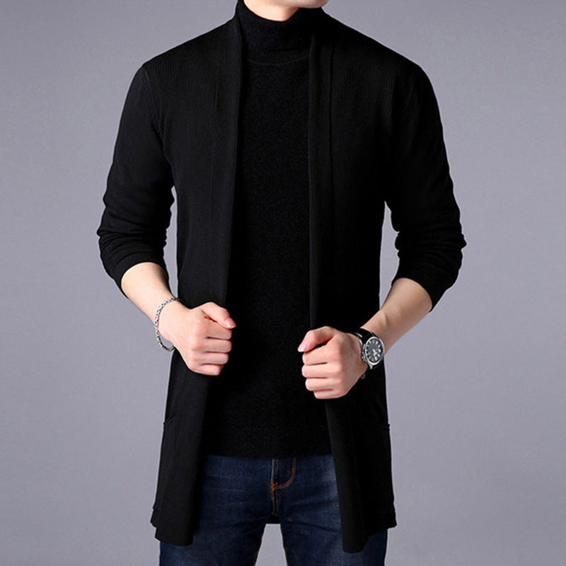 Herre Lang Cardigan Åben Front