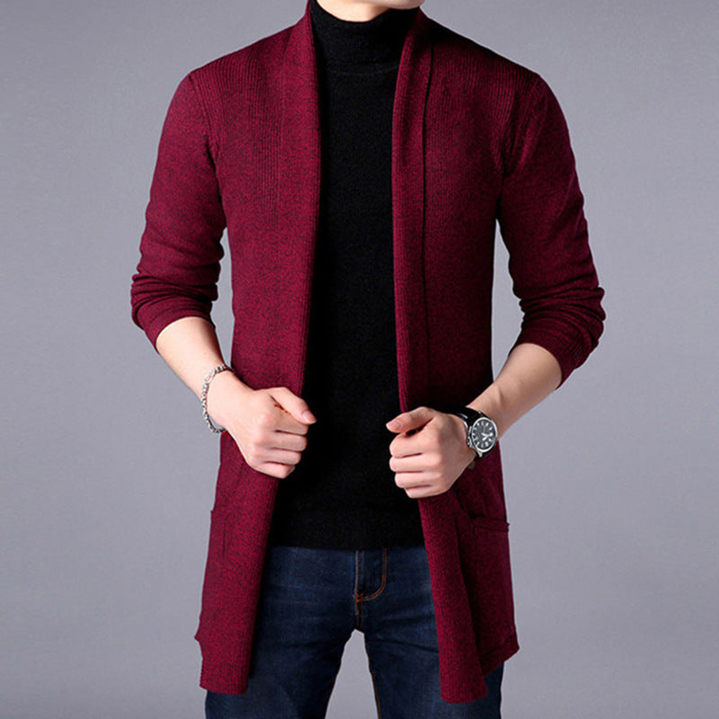 Herre Lang Cardigan Åben Front