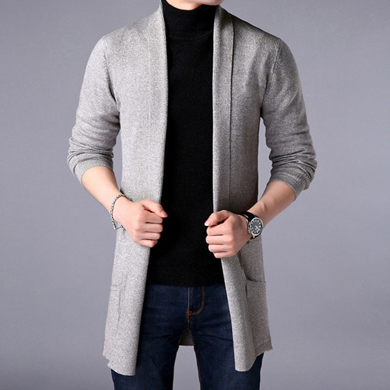 Herre Lang Cardigan Åben Front