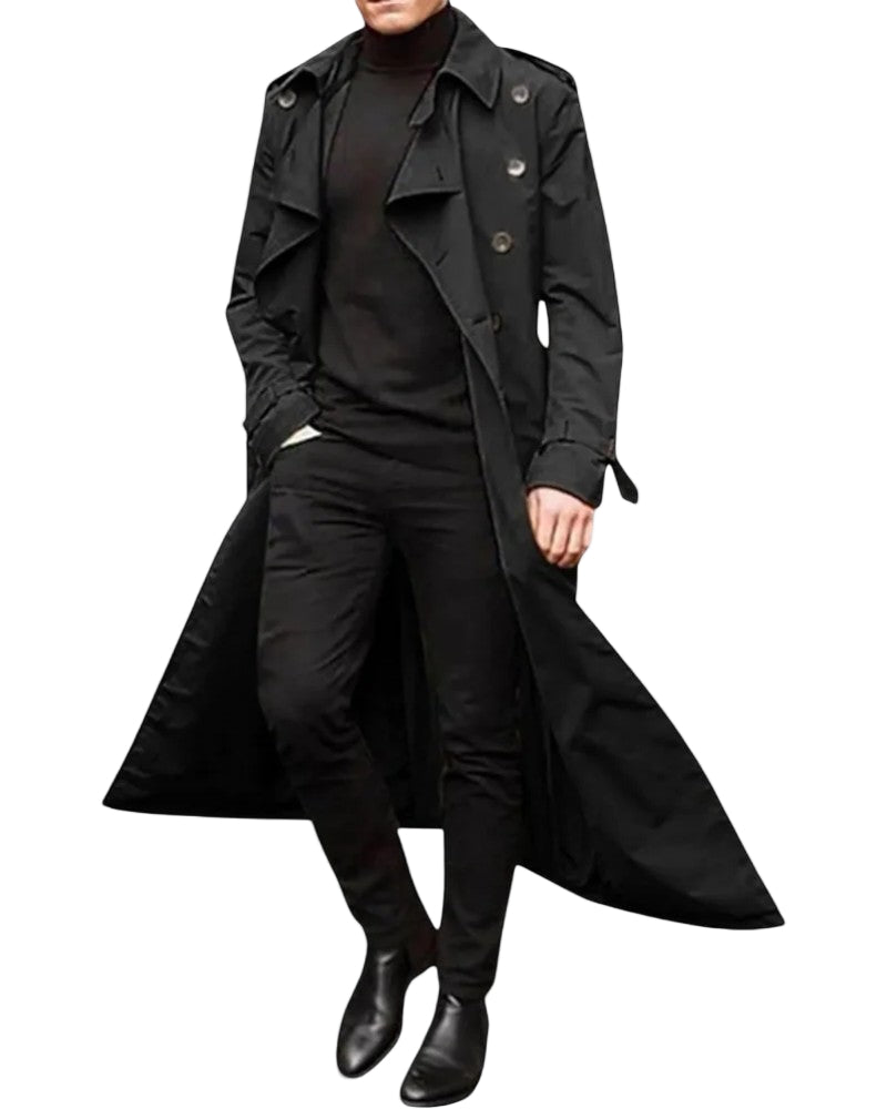 Herre Lang Dobbeltradet Trenchcoat Moderne Stil