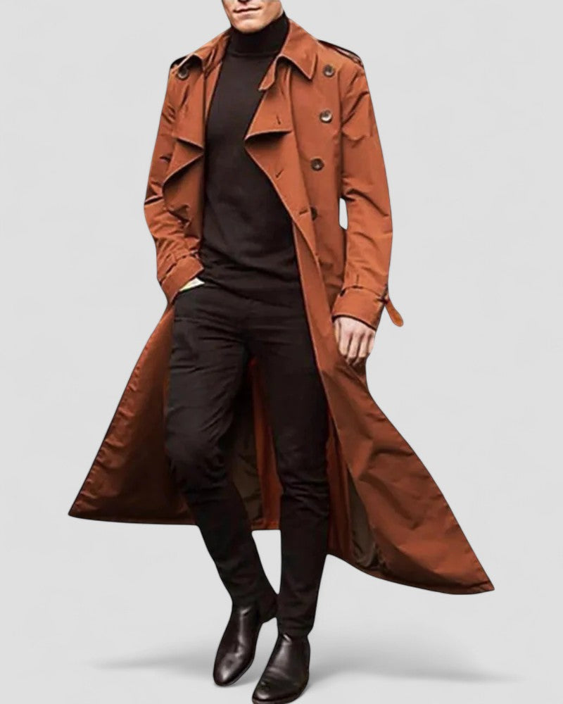 Herre Lang Dobbeltradet Trenchcoat Moderne Stil