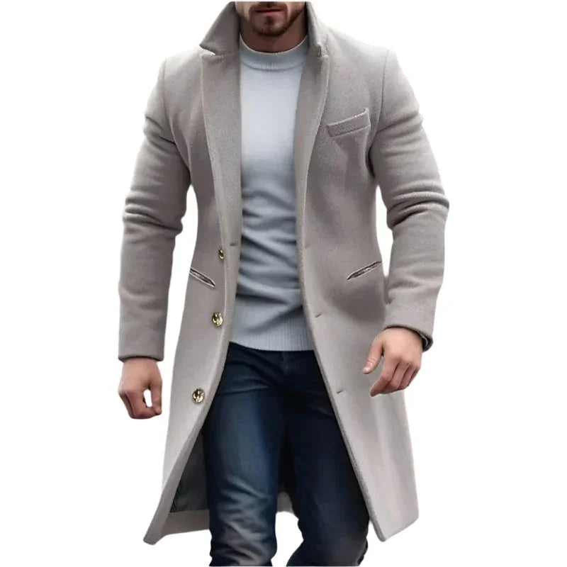Herre Lang Trenchcoat Klassisk Stil