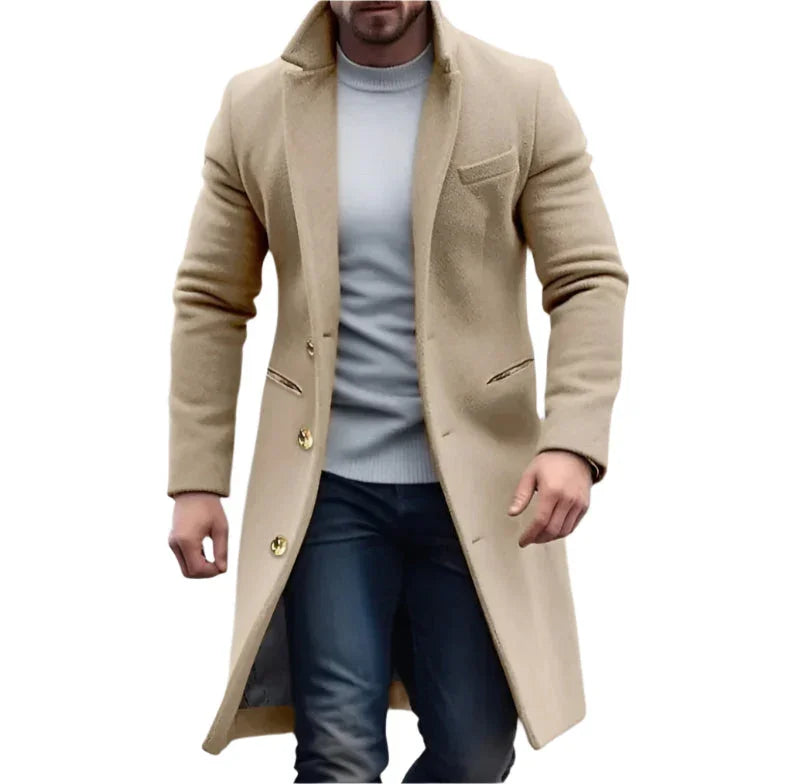 Herre Lang Trenchcoat Klassisk Stil