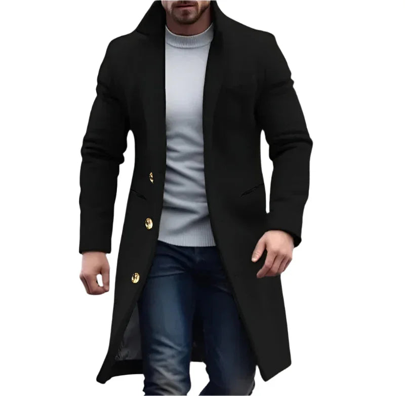 Herre Lang Trenchcoat Klassisk Stil