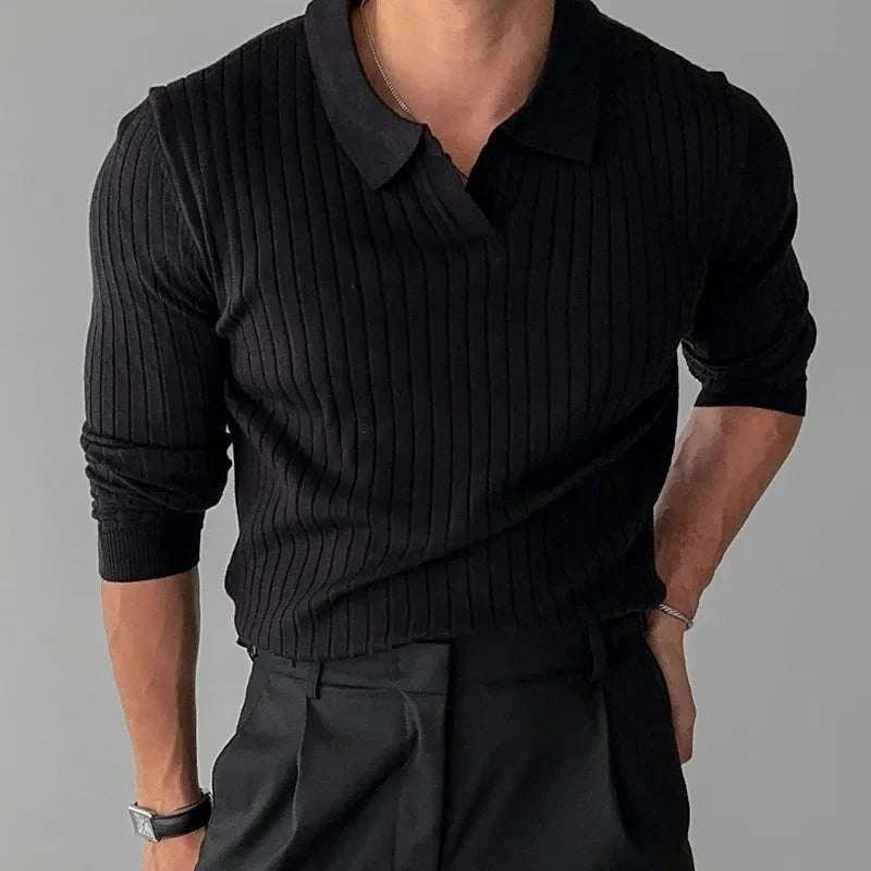 Herre Langærmet Polo Shirt V-Hals Stil
