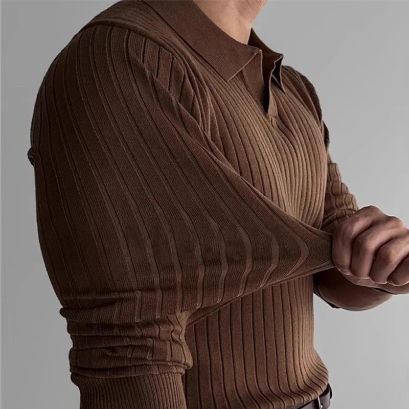 Herre Langærmet Polo Shirt V-Hals Stil