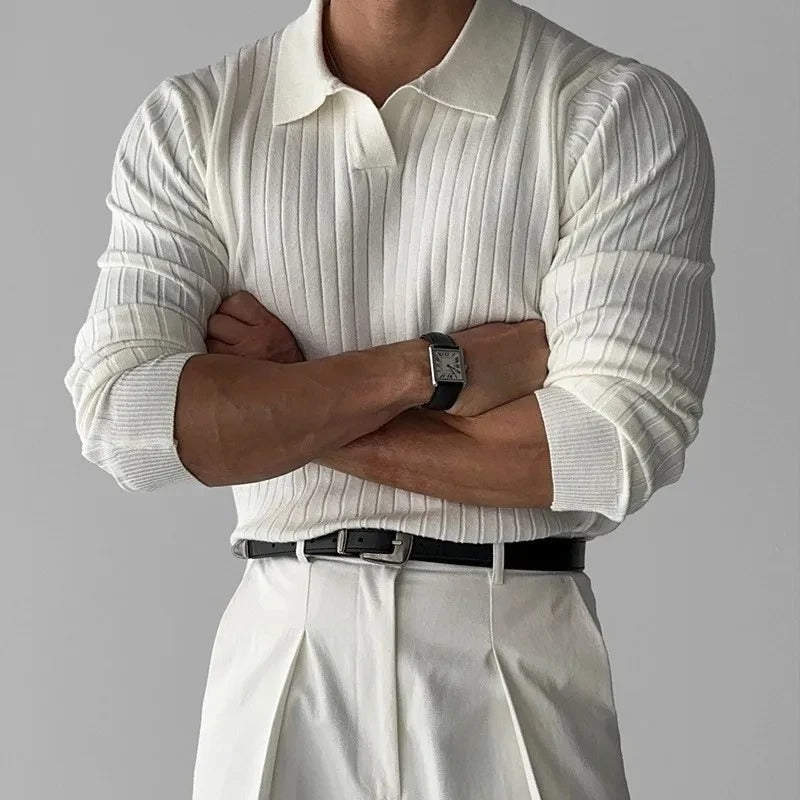 Herre Langærmet Polo Shirt V-Hals Stil