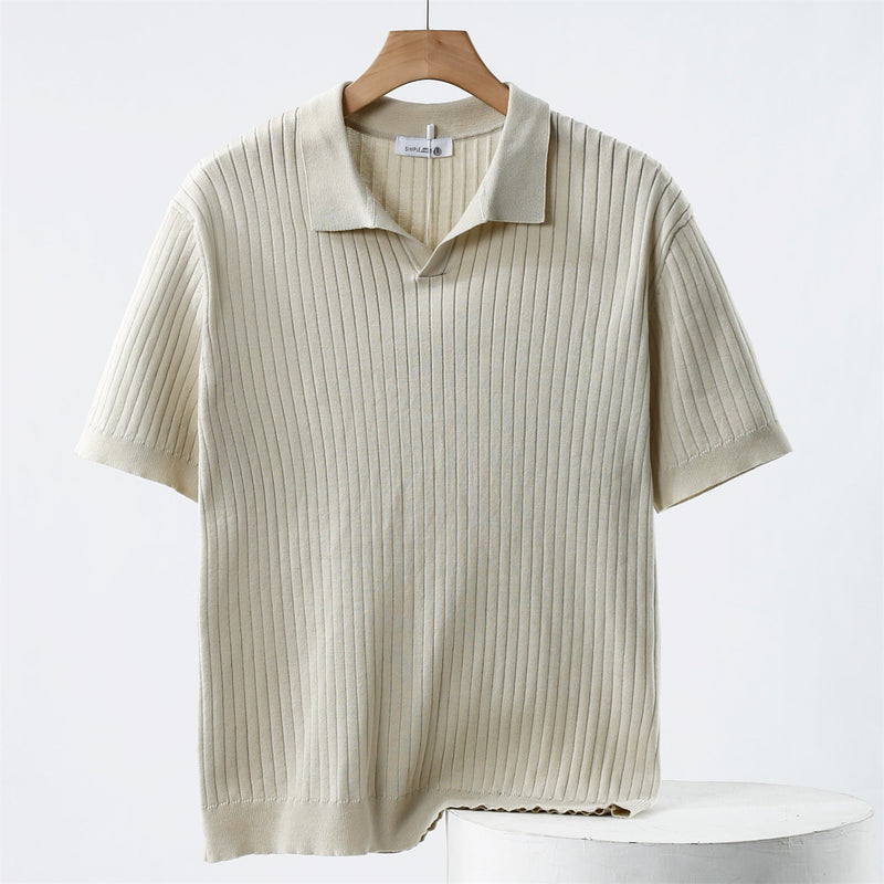 Herre Poloshirt Klassisk Stil Med Ribbenmønster