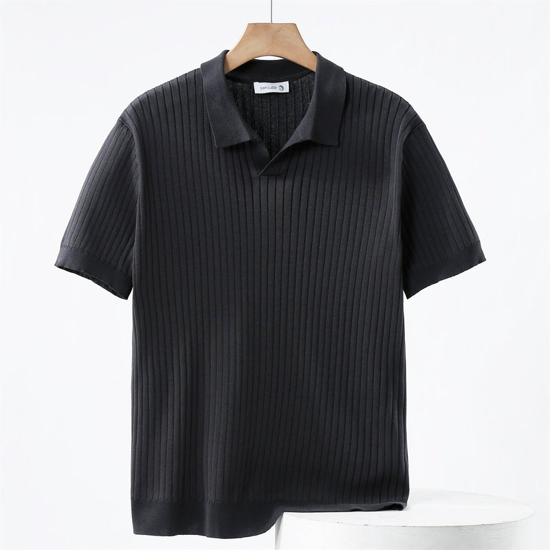 Herre Poloshirt Klassisk Stil Med Ribbenmønster