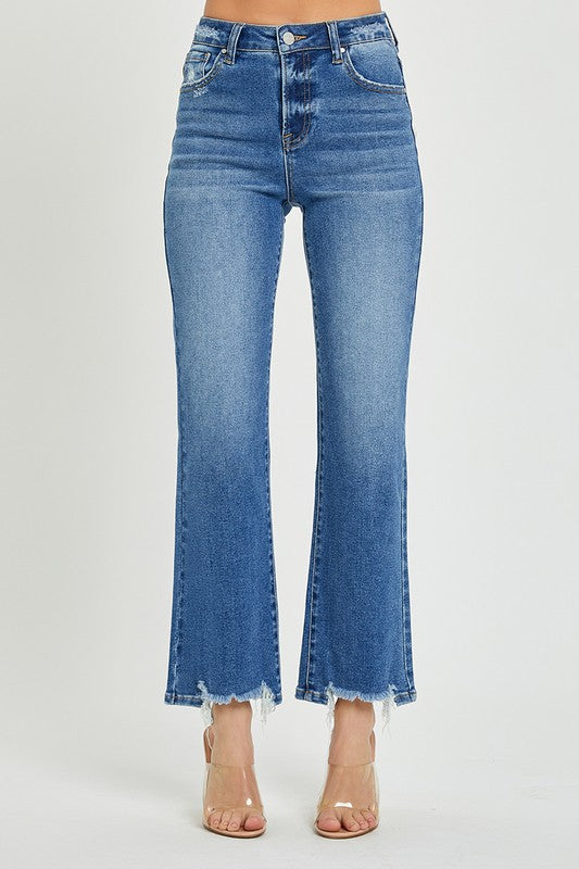 Kvinders Straight Jeans Høj Talje Mørk Denim