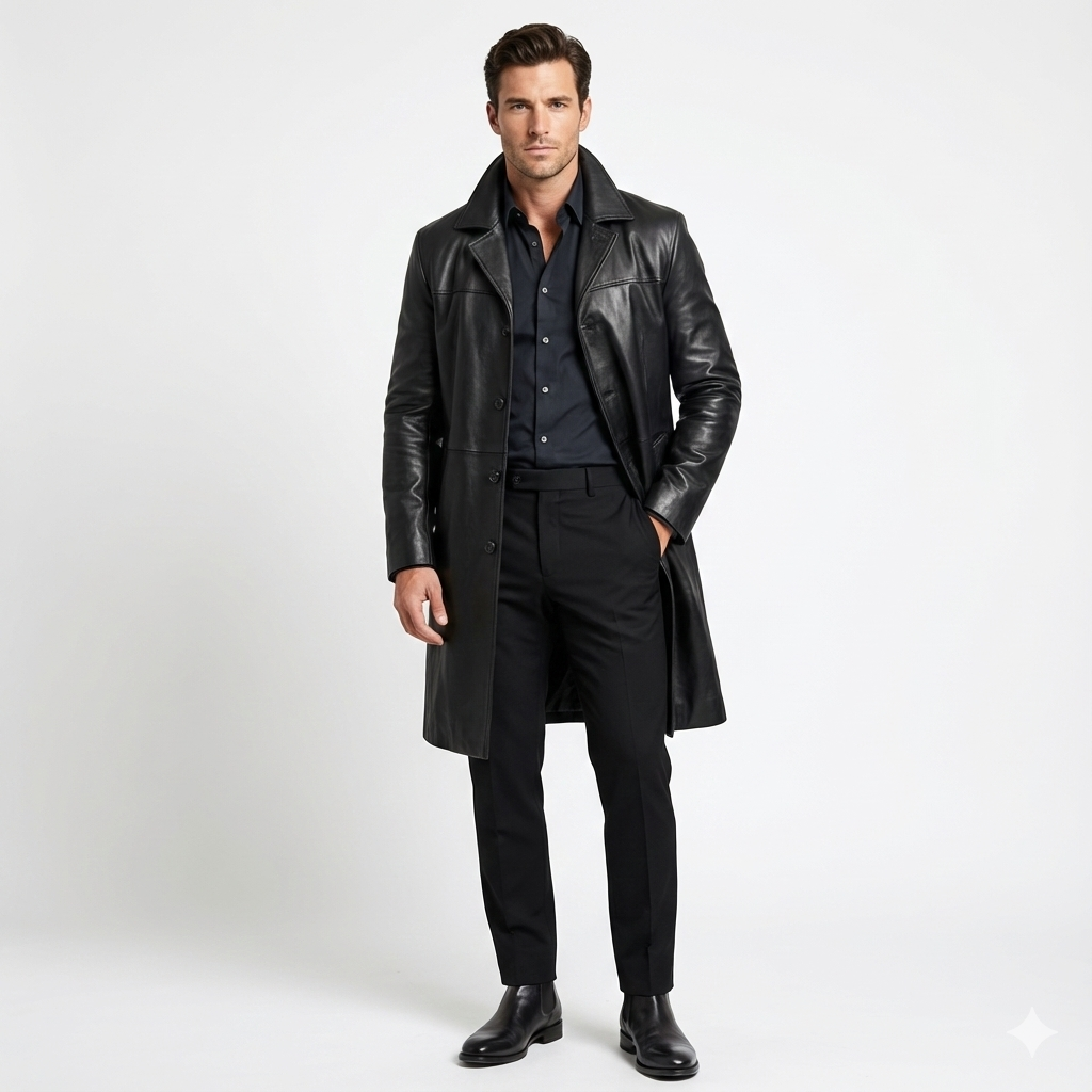 Marlo Lang Trench Coat til Mænd – Elegant Frakke med Klassisk Knappesystem Moderne Snit