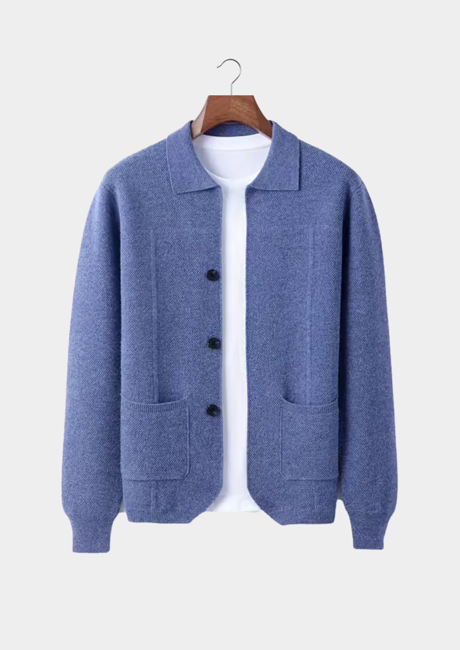 Herre Button-Up Cardigan Sweater med Krave og Forlommer