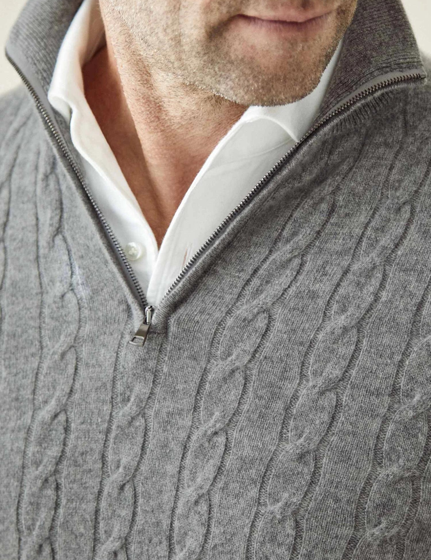 Herre Kabelstrik Quarter-Zip Sweater – Klassisk Trøje med Tragt-krave