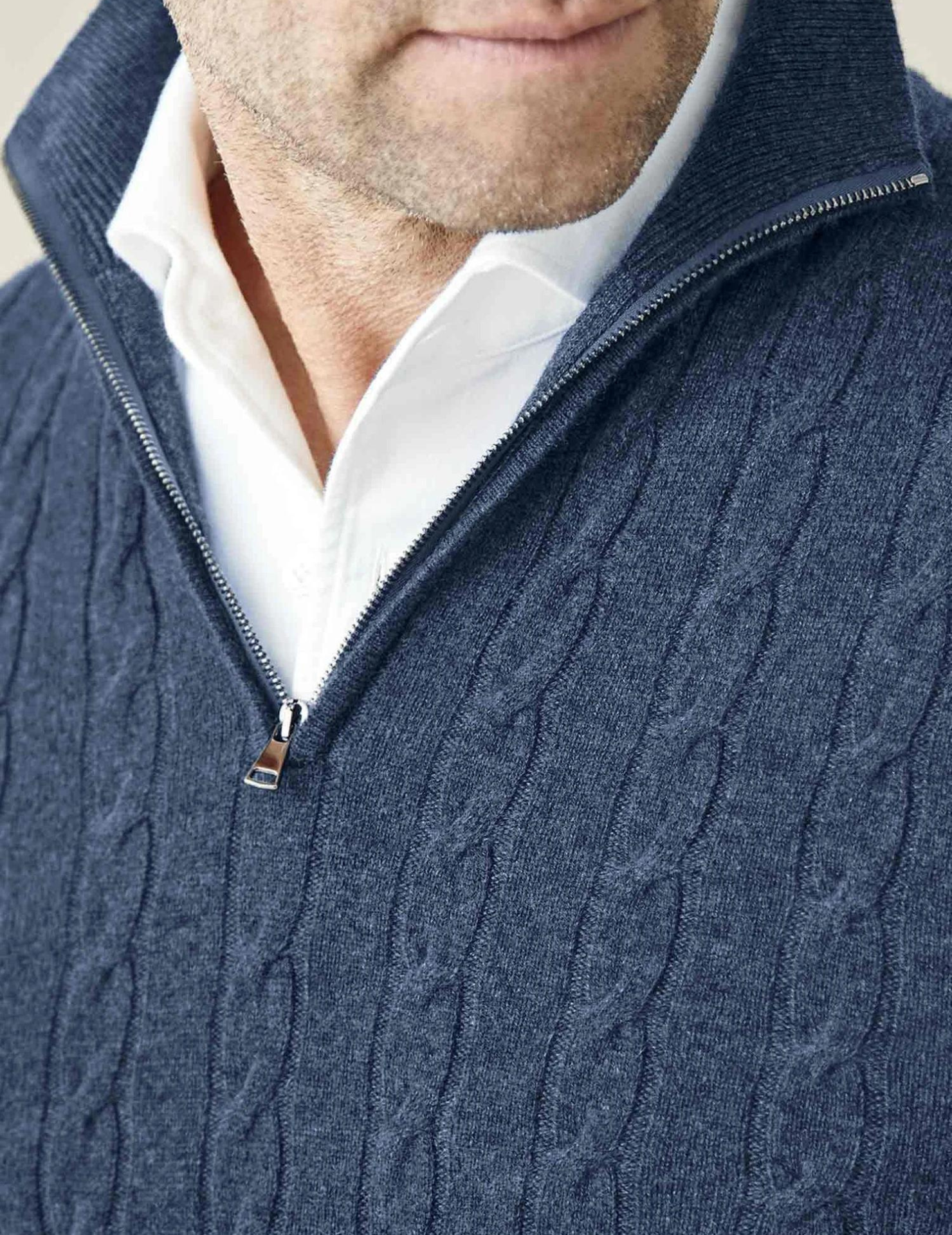 Herre Kabelstrik Quarter-Zip Sweater – Klassisk Trøje med Tragt-krave