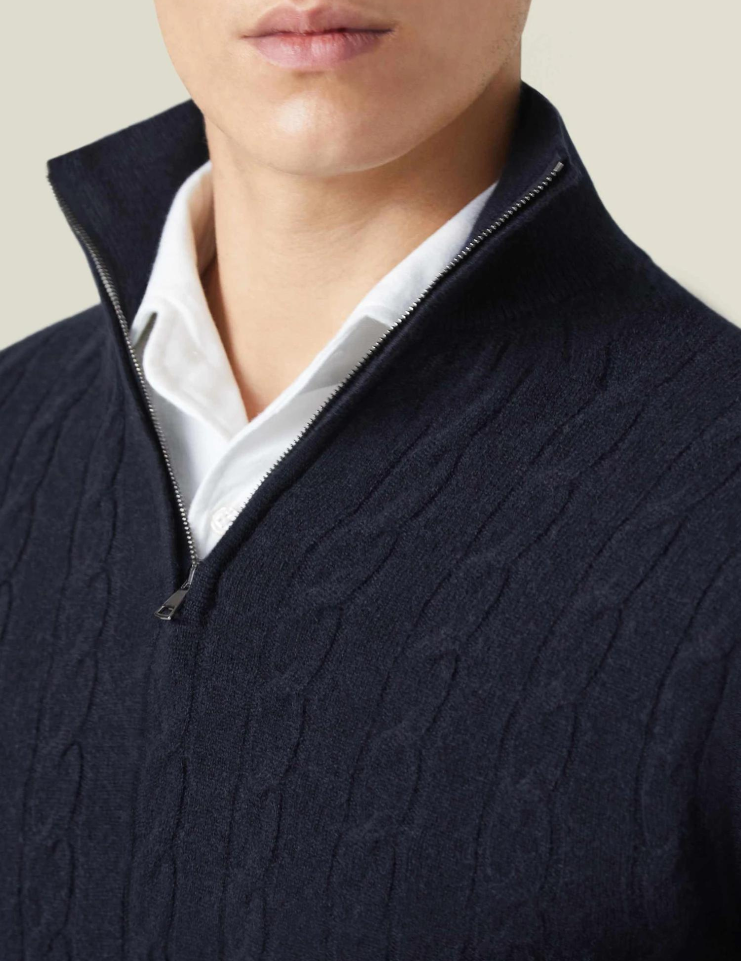 Herre Kabelstrik Quarter-Zip Sweater – Klassisk Trøje med Tragt-krave